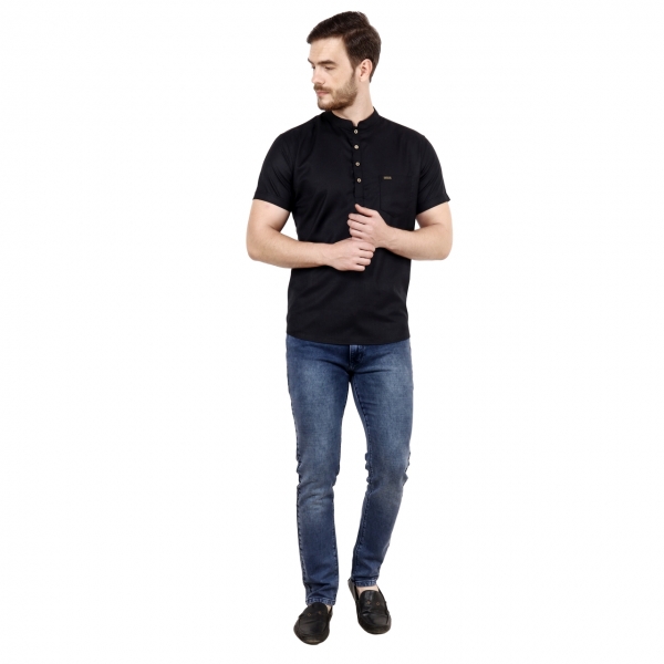 Mens Black Solid Straight Kurta